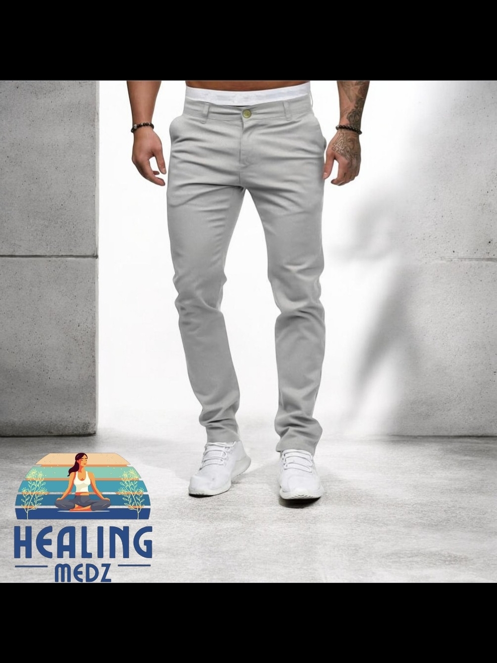 Men's Grey Medium Chinos Slim Fit Stretch Flat-Front Skinny Dress Pants
